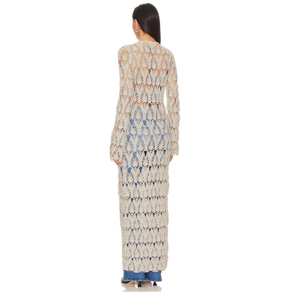 Tularosa Aver Crochet Maxi Cardigan Sweater Duster Beige Long Sleeve - Picture 3 of 9